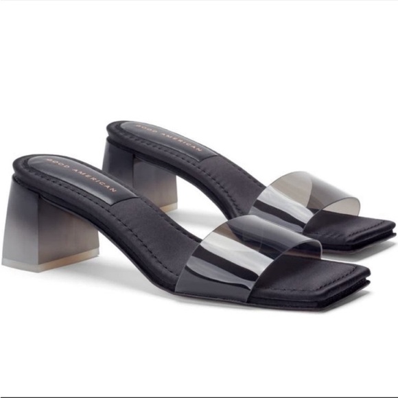 GOOD AMERICAN NEW Block Heel Square Toe Slide Sandal size 9 - Picture 1 of 12